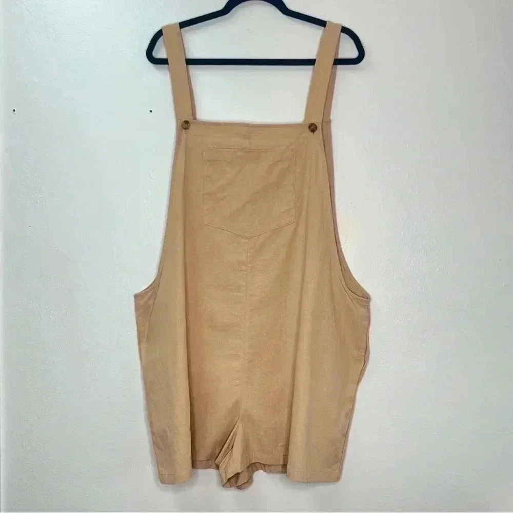 Emery Rose Neutral Color Romper Sides Pockets Patch Pocket Back V-Neckline 2XL